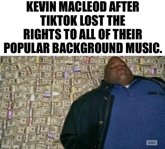 Kevin is making bank at this point | KEVIN MACLEOD AFTER TIKTOK LOST THE RIGHTS TO ALL OF THEIR POPULAR BACKGROUND MUSIC. | image tagged in huell money,memes,tiktok | made w/ Imgflip meme maker