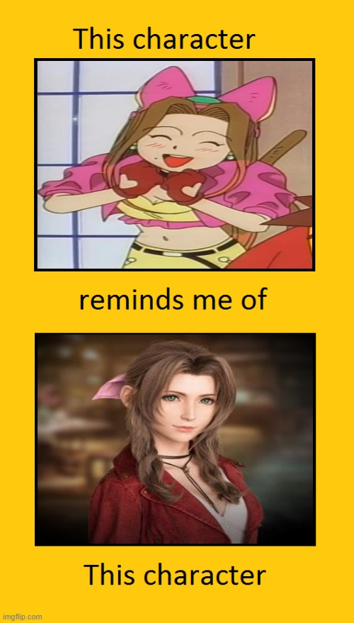 sara reminds me of aerith | image tagged in this character reminds me of this character,final fantasy 7,sonic movie,sega,videogames | made w/ Imgflip meme maker