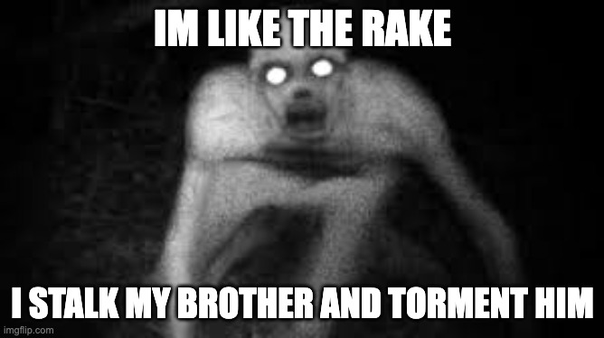 The Rake | IM LIKE THE RAKE; I STALK MY BROTHER AND TORMENT HIM | image tagged in the rake | made w/ Imgflip meme maker