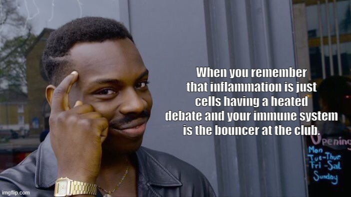 Roll Safe Think About It | When you remember that inflammation is just cells having a heated debate and your immune system is the bouncer at the club. | image tagged in memes,roll safe think about it | made w/ Imgflip meme maker
