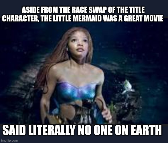 Disney burger | ASIDE FROM THE RACE SWAP OF THE TITLE CHARACTER, THE LITTLE MERMAID WAS A GREAT MOVIE; SAID LITERALLY NO ONE ON EARTH | image tagged in the little mermaid | made w/ Imgflip meme maker