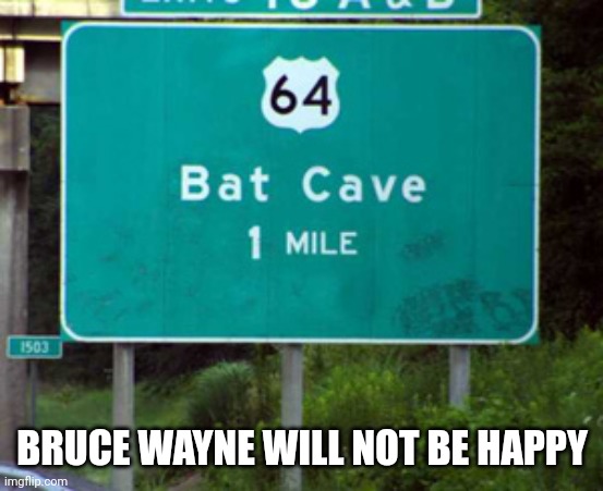 Bat Cave Sign | BRUCE WAYNE WILL NOT BE HAPPY | image tagged in bruce wayne,batman,sign,cave | made w/ Imgflip meme maker
