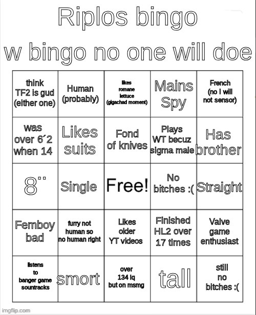 ripos bingoes | image tagged in ripos bingoes | made w/ Imgflip meme maker