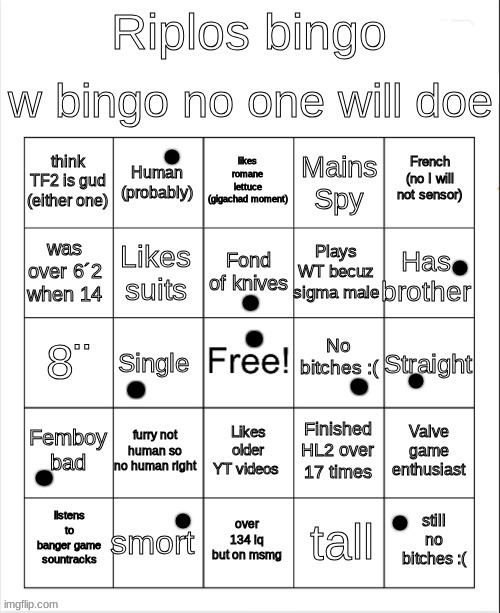 ripos bingoes | image tagged in ripos bingoes | made w/ Imgflip meme maker