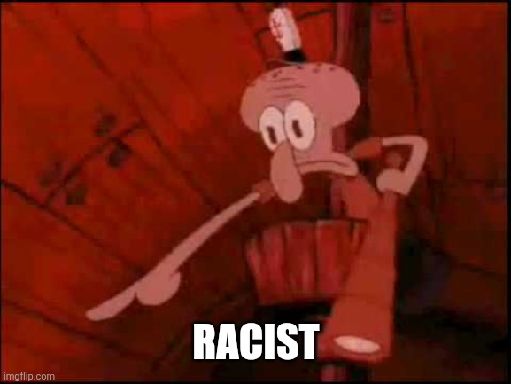 Squidward pointing | RACIST | image tagged in squidward pointing | made w/ Imgflip meme maker