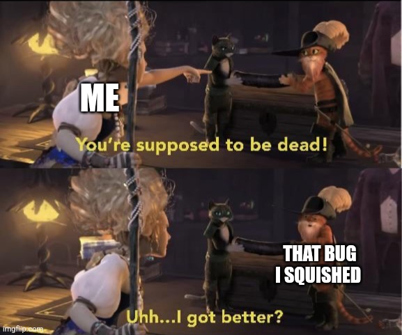 I thought I squished that bug | ME; THAT BUG I SQUISHED | image tagged in uhh i got better,jpfan102504 | made w/ Imgflip meme maker