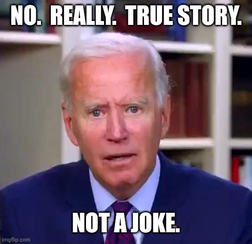 Slow Joe Biden Dementia Face | NO.  REALLY.  TRUE STORY. NOT A JOKE. | image tagged in slow joe biden dementia face | made w/ Imgflip meme maker