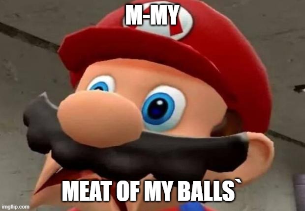 Mario WTF | M-MY; MEAT OF MY BALLS` | image tagged in mario wtf | made w/ Imgflip meme maker