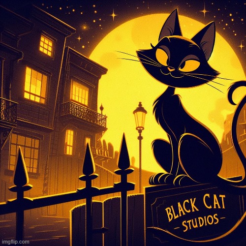 Black Cat Studios itself. well, the Mascot herself. her name is Buddy. | image tagged in black cat studios,timezone,game,idea,cartoon,movie | made w/ Imgflip meme maker