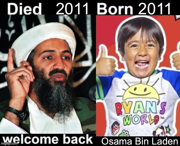 Born Died Welcome Back | 2011; 2011; Osama Bin Laden | image tagged in born died welcome back | made w/ Imgflip meme maker