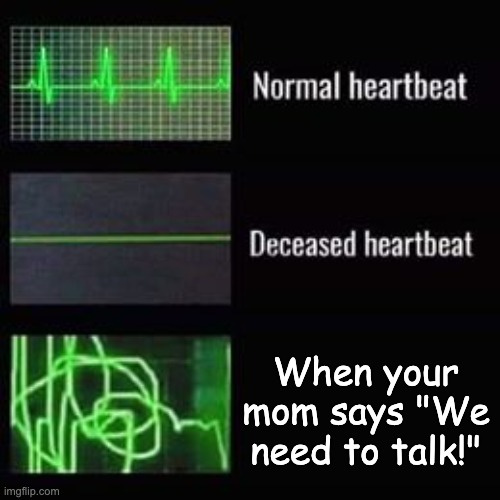 That one feeling: | When your mom says "We need to talk!" | image tagged in heartbeat rate | made w/ Imgflip meme maker