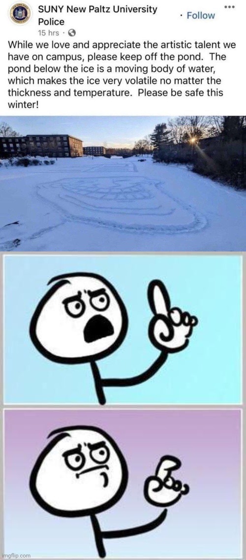 The pond | image tagged in oh wait,memes,snow | made w/ Imgflip meme maker