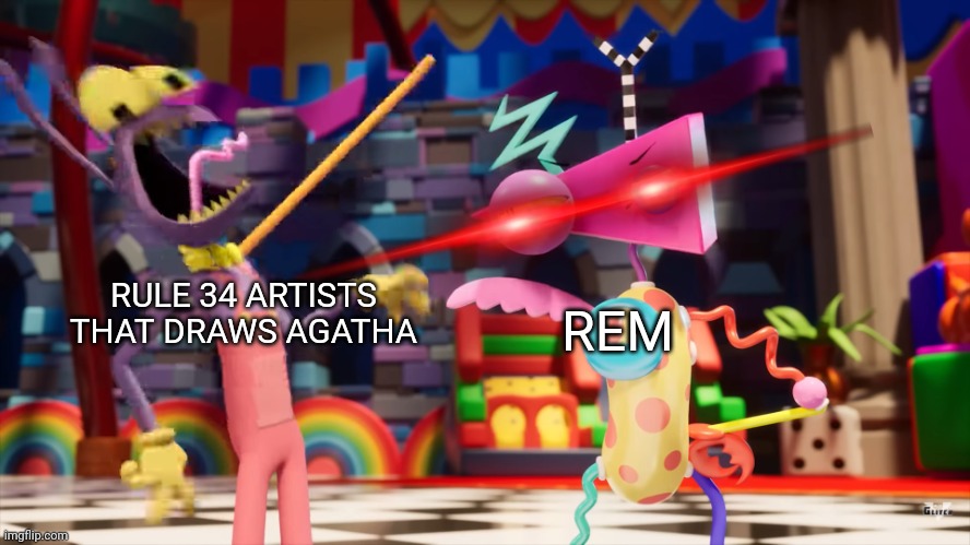 Rem would love to see dis | RULE 34 ARTISTS THAT DRAWS AGATHA; REM | image tagged in the amazing digital circus jax being choked,incredibox | made w/ Imgflip meme maker