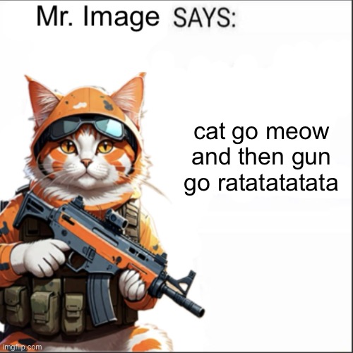 cat go meow and then gun go ratatatatata | made w/ Imgflip meme maker