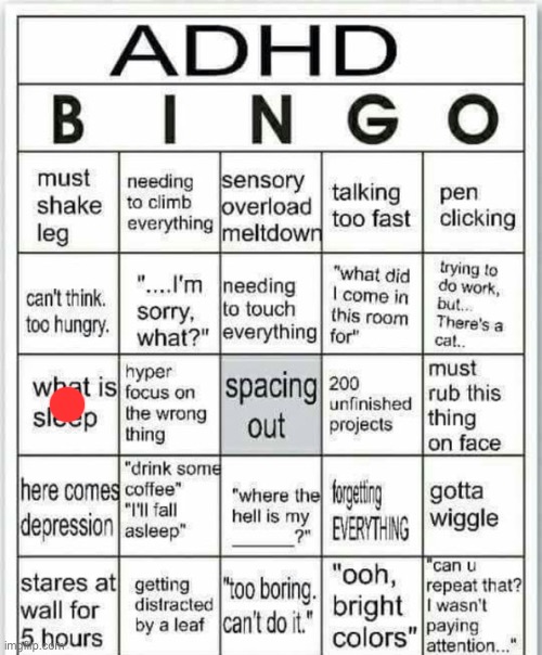 adhd bingo | image tagged in adhd bingo | made w/ Imgflip meme maker