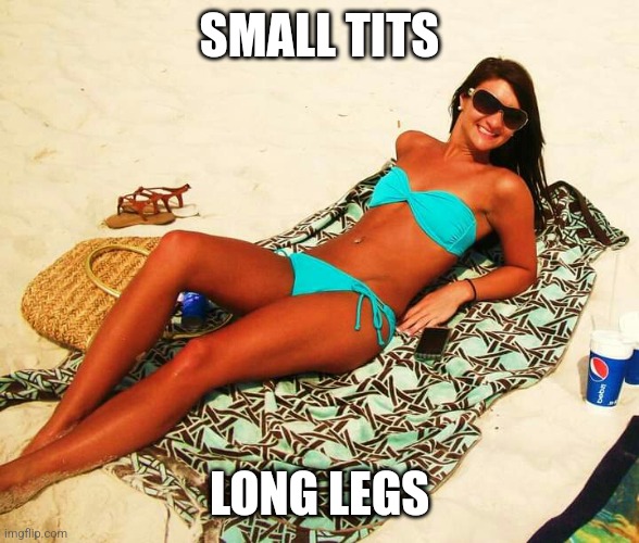 Fun in the sun. | SMALL TITS; LONG LEGS | image tagged in beach slut | made w/ Imgflip meme maker