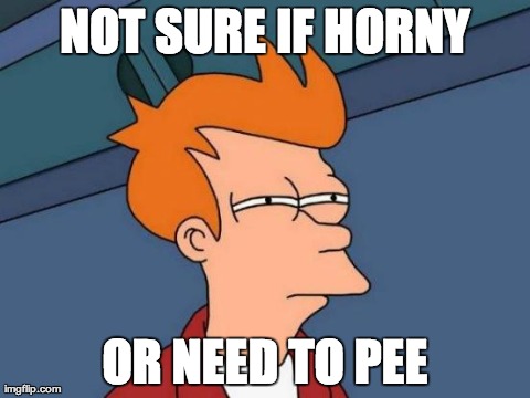 Futurama Fry | NOT SURE IF HORNY OR NEED TO PEE | image tagged in memes,futurama fry,AdviceAnimals | made w/ Imgflip meme maker