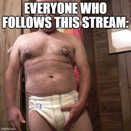 dissaprove this if you want mods idgaf | EVERYONE WHO FOLLOWS THIS STREAM: | image tagged in man child with no life | made w/ Imgflip meme maker