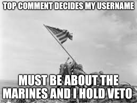 raising the flag | TOP COMMENT DECIDES MY USERNAME; MUST BE ABOUT THE MARINES AND I HOLD VETO | image tagged in raising the flag | made w/ Imgflip meme maker