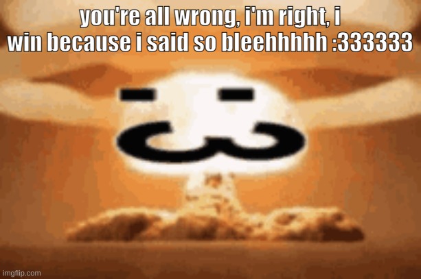 :3 | you're all wrong, i'm right, i win because i said so bleehhhhh :333333 | image tagged in 3 | made w/ Imgflip meme maker