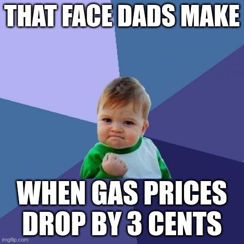 Dads be Like | THAT FACE DADS MAKE; WHEN GAS PRICES DROP BY 3 CENTS | image tagged in memes,success kid | made w/ Imgflip meme maker