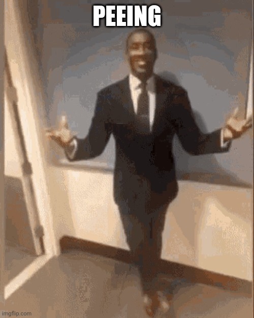 smiling black guy in suit | PEEING | image tagged in smiling black guy in suit | made w/ Imgflip meme maker