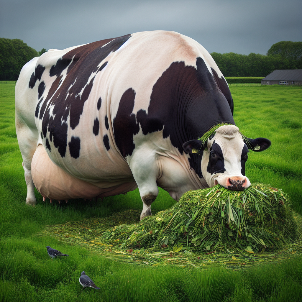 a cow eating a giant amount of grass i which he is as fat as a h Blank Meme Template