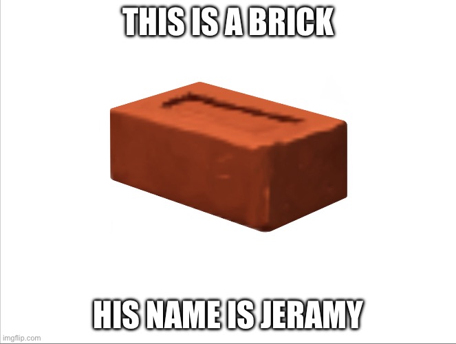 Jeramy | THIS IS A BRICK; HIS NAME IS JERAMY | image tagged in jeramy | made w/ Imgflip meme maker