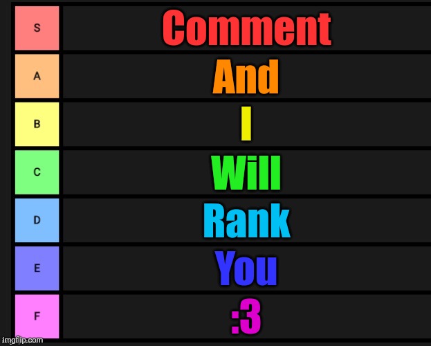 A here, I'm just bored | Comment; And; I; Will; Rank; You; :3 | image tagged in tier list | made w/ Imgflip meme maker