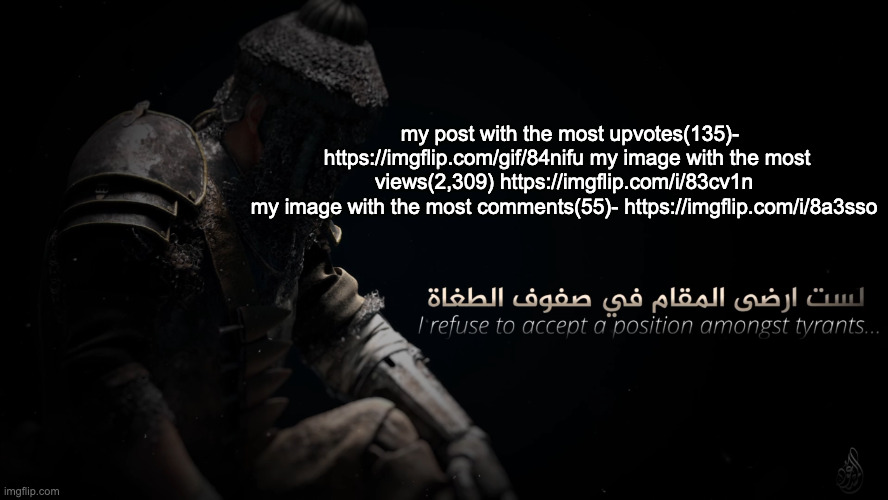 MujahidLuigi announcement template | my post with the most upvotes(135)- https://imgflip.com/gif/84nifu my image with the most views(2,309) https://imgflip.com/i/83cv1n 
my image with the most comments(55)- https://imgflip.com/i/8a3sso | image tagged in mujahidluigi announcement template | made w/ Imgflip meme maker