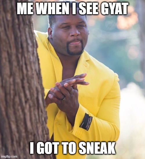 Black guy hiding behind tree | ME WHEN I SEE GYAT; I GOT TO SNEAK | image tagged in black guy hiding behind tree | made w/ Imgflip meme maker