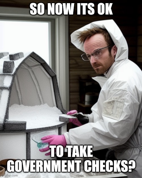 Snowcones | SO NOW ITS OK TO TAKE GOVERNMENT CHECKS? | image tagged in snowcones | made w/ Imgflip meme maker