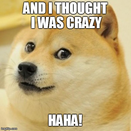 AND I THOUGHT I WAS CRAZY HAHA! | image tagged in memes,doge | made w/ Imgflip meme maker