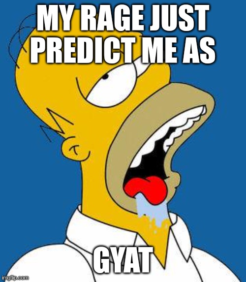 Who are you | MY RAGE JUST PREDICT ME AS; GYAT | image tagged in homer drooling | made w/ Imgflip meme maker