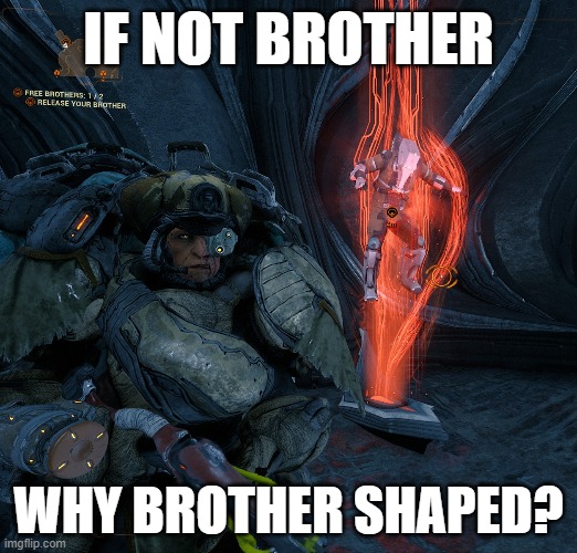 If not brother, why brother shaped? | IF NOT BROTHER; WHY BROTHER SHAPED? | image tagged in warframe | made w/ Imgflip meme maker