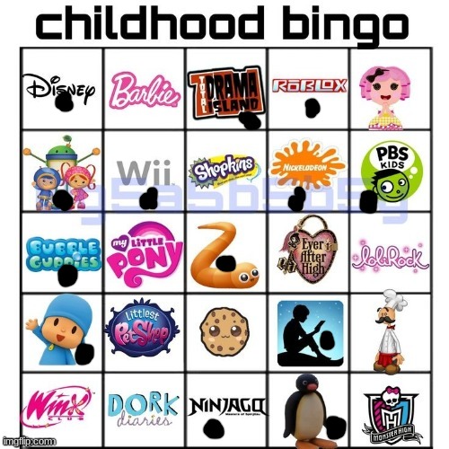 pocoyo was the shit | image tagged in childhood bingo | made w/ Imgflip meme maker