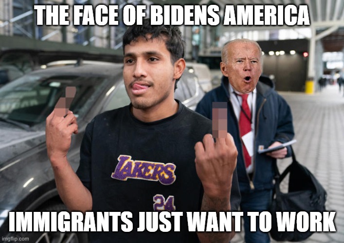 Biden Immigration Plan | THE FACE OF BIDENS AMERICA; IMMIGRANTS JUST WANT TO WORK | image tagged in joe biden,illegal immigration | made w/ Imgflip meme maker