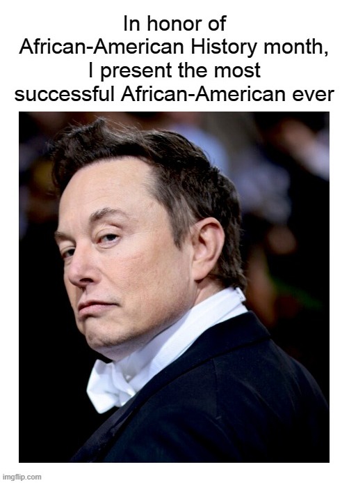 image tagged in elon musk,african,american,black history month,twitter,spacex | made w/ Imgflip meme maker