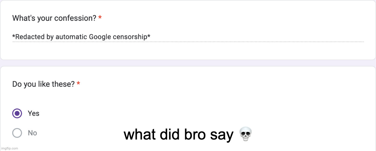 https://forms.gle/mz9fmyPYe4ng98wj9 | what did bro say 💀 | made w/ Imgflip meme maker