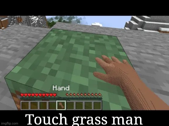 Hand touching Minecraft grass block | Touch grass man | image tagged in hand touching minecraft grass block | made w/ Imgflip meme maker