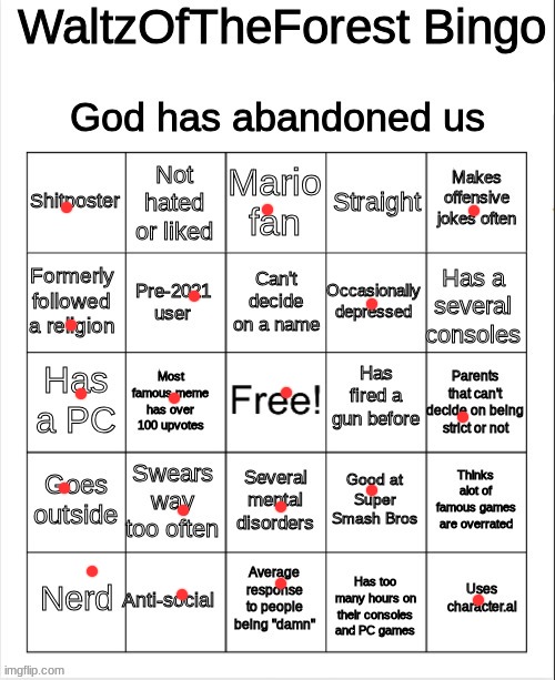 WaltzOfTheForest Bingo | image tagged in waltzoftheforest bingo | made w/ Imgflip meme maker