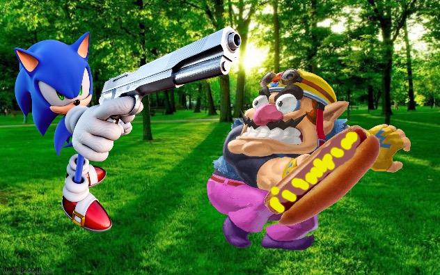 Wario dies by stealing Sonic's chili dog | image tagged in landscape,crossover,wario dies,super mario,sonic the hedgehog | made w/ Imgflip meme maker