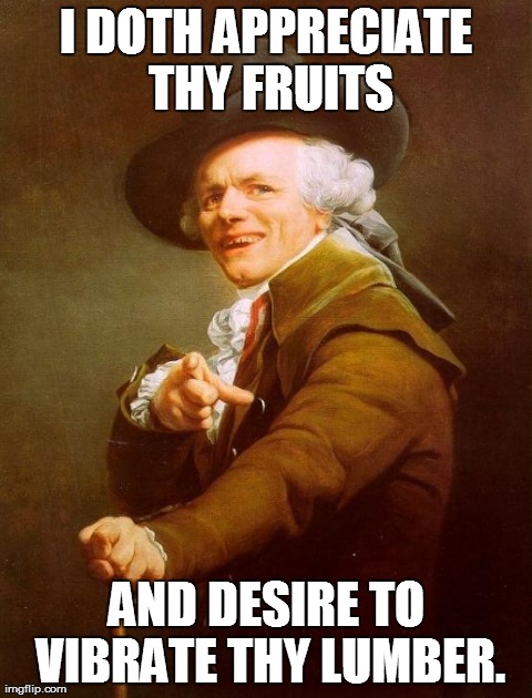 Joseph Ducreux quotes Steve Miller | I DOTH APPRECIATE THY FRUITS AND DESIRE TO VIBRATE THY LUMBER. | image tagged in memes,joseph ducreux | made w/ Imgflip meme maker