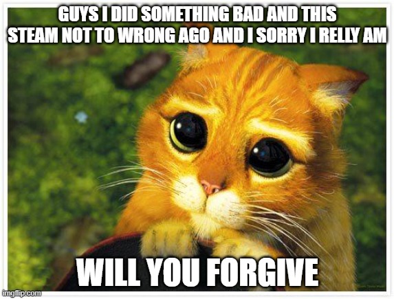 it was not too wrong ago and i did not get caught but i feel bad about what i did so i will never do it again | GUYS I DID SOMETHING BAD AND THIS STEAM NOT TO WRONG AGO AND I SORRY I RELLY AM; WILL YOU FORGIVE | image tagged in sorry kitty | made w/ Imgflip meme maker