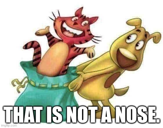 that is not a nose | THAT IS NOT A NOSE. | image tagged in let the cat out of the bag | made w/ Imgflip meme maker