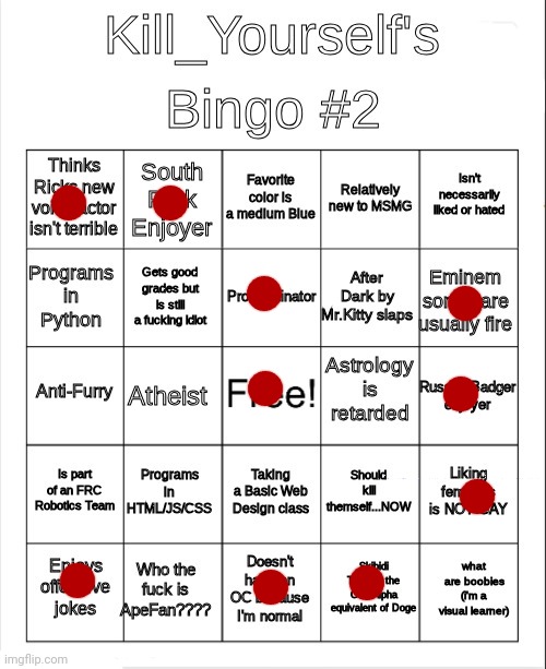 Made awesome grades and is smart asf | image tagged in kill_yourself bingo 2 | made w/ Imgflip meme maker