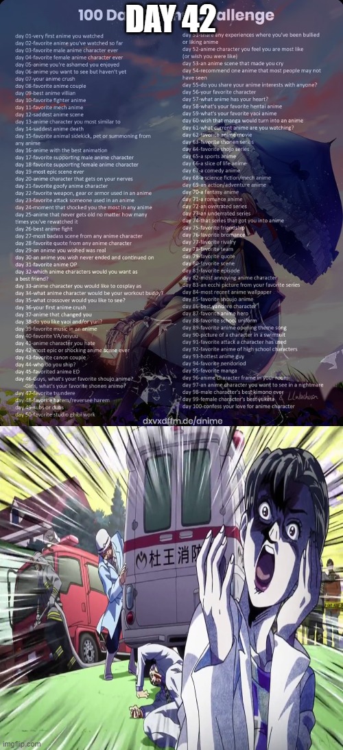 Day 42: Kira's death (JoJo's Bizarre Adventure) | DAY 42 | image tagged in 100 day anime challenge | made w/ Imgflip meme maker