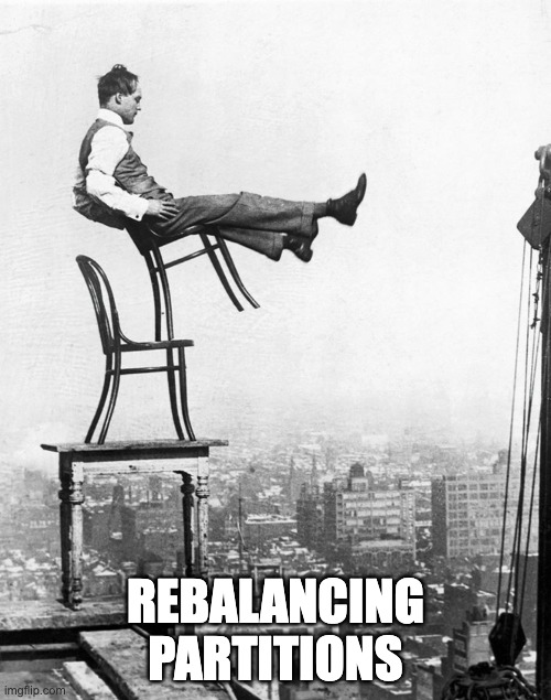 Man Balances on Chairs | REBALANCING PARTITIONS | image tagged in man balances on chairs | made w/ Imgflip meme maker