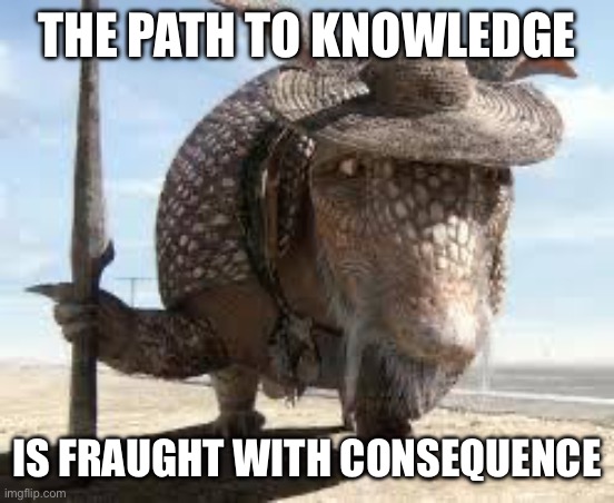 Rango (2011) | THE PATH TO KNOWLEDGE; IS FRAUGHT WITH CONSEQUENCE | image tagged in roadkill | made w/ Imgflip meme maker