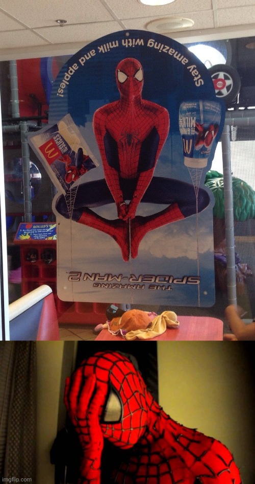 Spider-Man | image tagged in spiderman facepalm,mcdonald's,upside down,spider-man,you had one job,memes | made w/ Imgflip meme maker